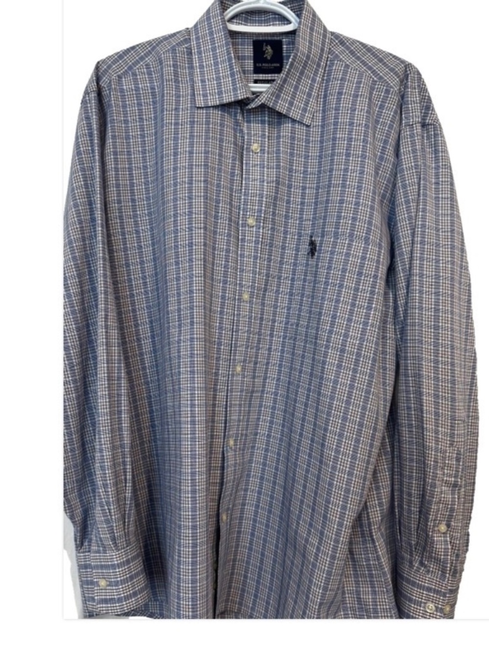 S. Polo Assn. Men's XL Mini Glen Plaid Blue/White/Burgundy Spread Collar Shirt